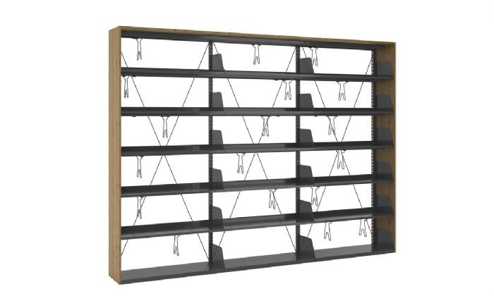 Üçlü Tek Yüzlü Metal Raflı Ahşap Kitaplık